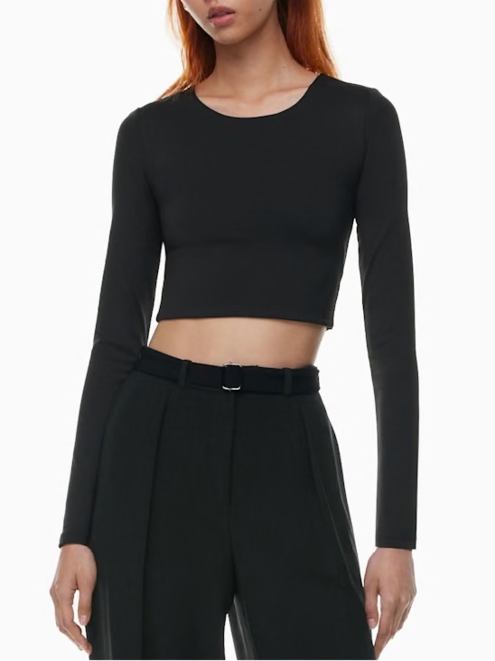 Aritzia Babaton Contour Crew Cropped Long Sleeve XS Black